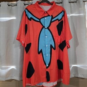 Fred Flintstone Button Front Hawaiin Shirt Men 5XL lightweight Collar Polyester